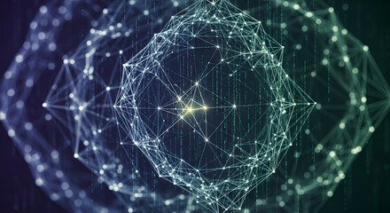 Abstract futuristic technology background with polygonal structure and data stream