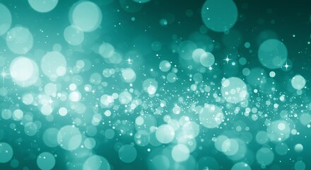 Abstract background with numerous teal and white bokeh circles and sparkling lights, creating a magical and ethereal atmosphere