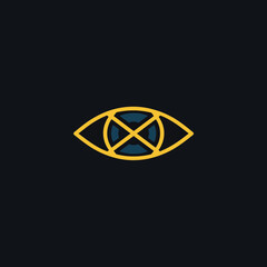 A crossed out eye icon with a flat design on a dark background