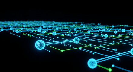 Abstract network with glowing nodes and lines representing connectivity and data flow