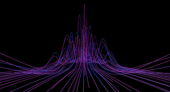 Abstract purple and blue lines forming peaks on a black background landscape - Powered by Adobe