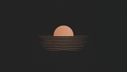 Minimalist golden sunset abstract design with wavy lines and textured sun on black background for modern decor