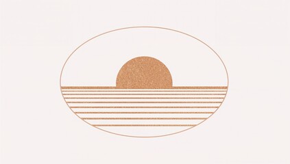 Minimalist abstract sun and water lines geometric design in warm neutral tones for modern wall art and home decor