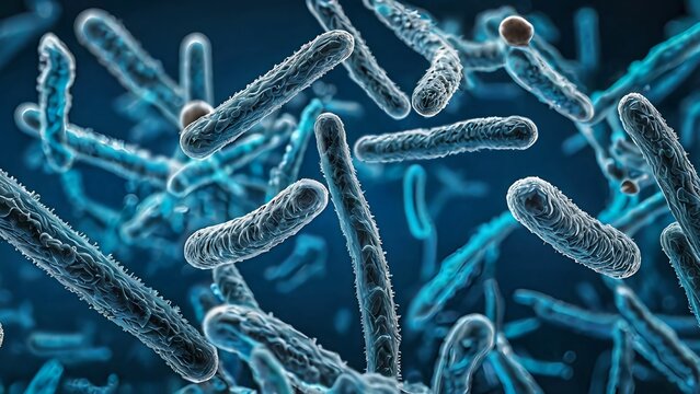 Bacteria in Blue: 3D Render of Rod-Shaped Microorganisms (Bacillus) Background