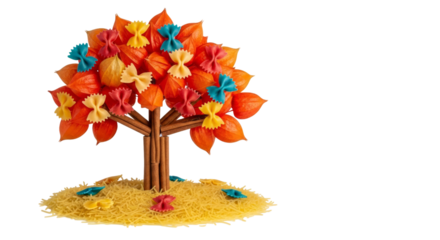 Whimsical Pasta Tree with Colorful Bowtie Pasta Fruit isolated on a transparent background farfalle