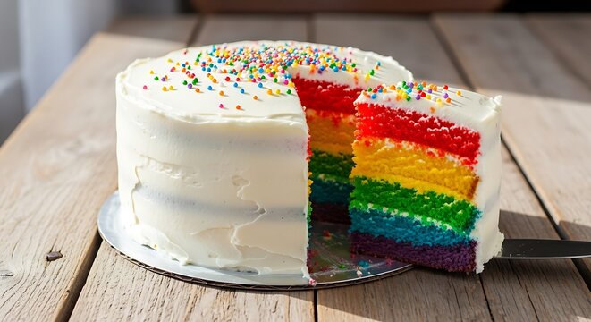 piece of rainbow cake