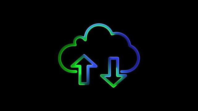 Glowing Digital technology for data transfer backup, and online storage concept saber effect animation with black background.