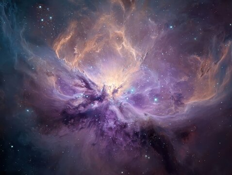 Vast Interstellar Nebula Cosmic Cloud Formation Purple Orange Blue Light Stars Universe Deep Space Exploration