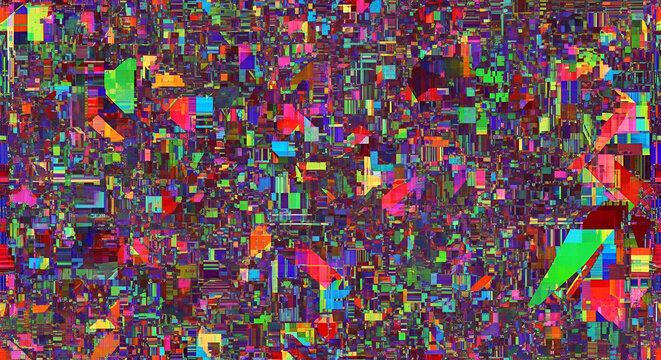 Vibrant geometric kaleidoscope of abstract shapes creating a chaotic pattern