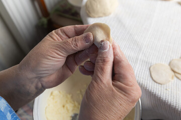 Close Up Woman Hands Making Traditional Ukrainian Varenyky