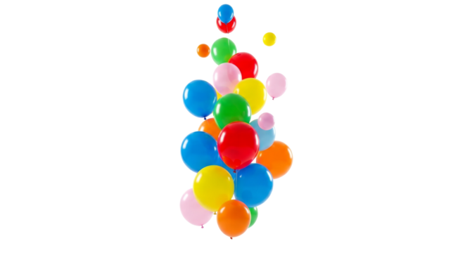 Assorted Colorful Balloons Floating Upward in a Cluster isolated on a transparent background party - Powered by Adobe