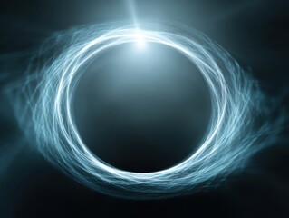 Mesmerizing glowing blue ring with wispy light trails and prominent top flare against dark textured background, abstract digital art