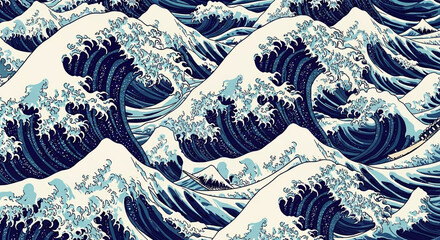 Japanese style wave pattern, traditional ocean wave illustration design