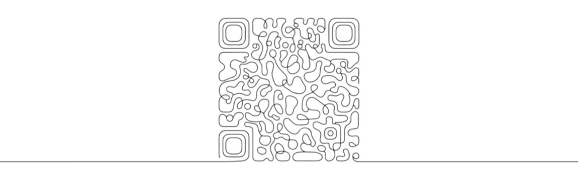 Continuous one line drawing of a QR code. Concept of quick response, digital link and modern technology
