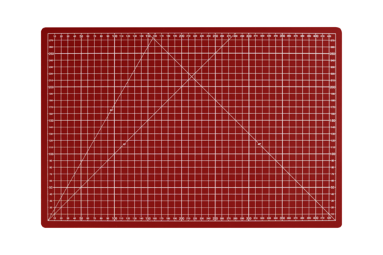 Red cutting A3 mat with white grid lines is isolated.