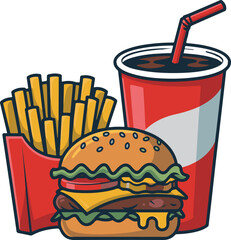 Cartoon hamburger french fries and soda cup potato vector illustration EPS file download.
