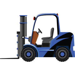 Blue Forklift Truck With Black Accents and Gray Forks Isolated On White Background Ideal For Logistics And Industrial Themes