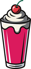 Pink drink with whipped cream and cherry topping beverage vector illustration EPS file download.
