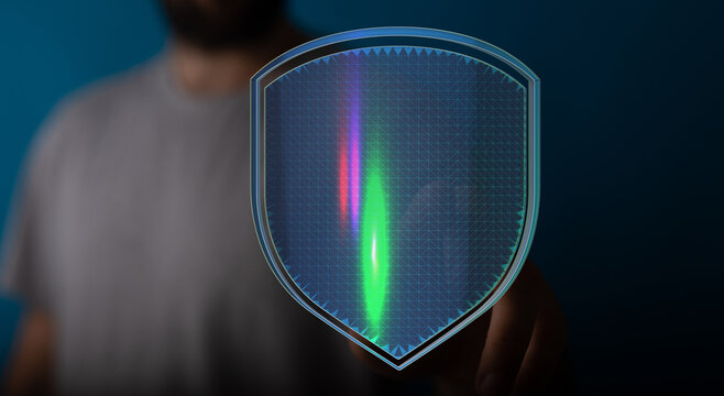 Secure digital shield icon protecting data and network, secure and private cyber protection for data.