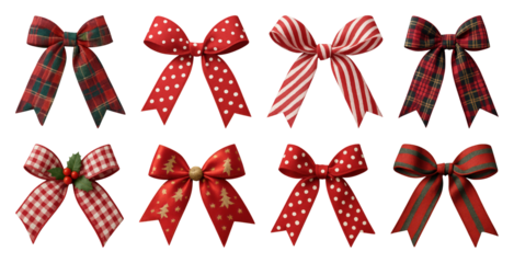 PNG Festive red bows collection, element set on transparent background