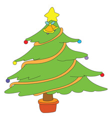 Green Christmas tree shining with ornaments