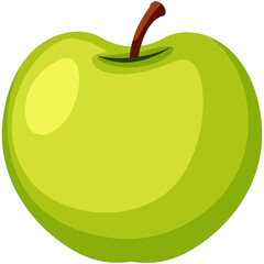 A Single Ripe Green Apple With A Brown Stem Isolated On A Transparent Background And Soft Lighting