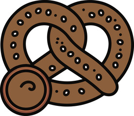 Brown pretzel with dipping sauce on white background food snack vector illustration EPS file download.

