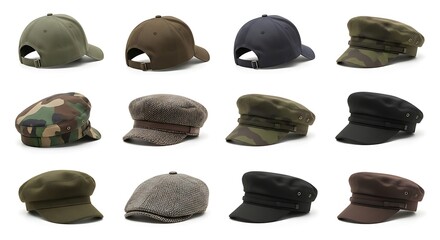 old military helmet and set of military hats on stones