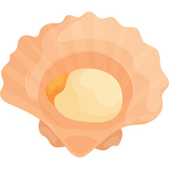 A Fresh Orange Scallop Shell with Creamy Adductor Muscle Inside Showing a Delicate Interior and Ruffled Edges on a Transparent Background