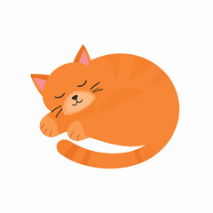 Obraz premium A cartoon illustration of a curled-up orange cat sleeping peacefully.
