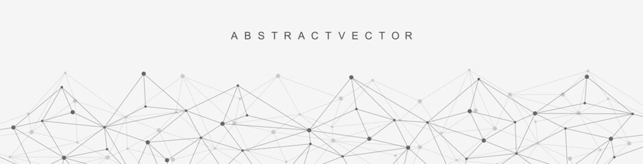 Global network connection website header or banner design. Abstract background with connecting dots and lines. Global business. Social network communication. Internet technology. Vector illustration.