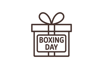 A simple outline illustration of a gift box labeled 'BOXING DAY' with a ribbon.