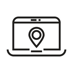 A laptop displays a location pin