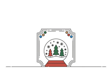 A stylized snow globe with evergreen trees sits on a decorative base.