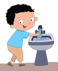 Happy Boy Washing Hands at Sink