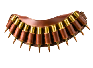 Leather bandolier with rifle cartridges isolated on transparent background