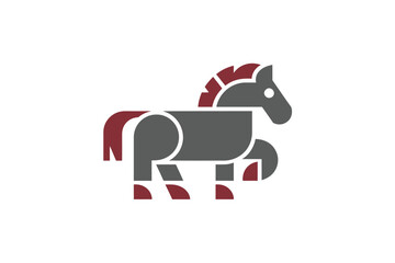 Stylized graphic representation of a horse with geometric shapes on a white background.