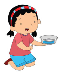 Little Girl Holding a Water Bowl