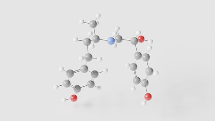 butopamine molecule 3d, molecular structure, ball and stick model, structural chemical formula cardiac stimulant