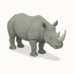 Obraz premium gray rhinoceros with two prominent horns, standing on a light background with subtle shadow. Isometric Generative ai vector colorful illustration.