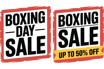 Boxing Day sale banners with up to 50% off prices and discount offers
