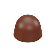 A single, smooth, brown chocolate candy with a rounded top, isolated on a white background