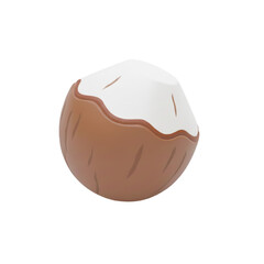 A clean 3D vector illustration of a tropical coconut, cracked open to show the white flesh. This smooth, stylized food icon is rendered in a modern graphic style and isolated on a white background