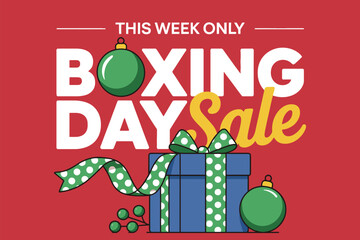 Boxing Day sale featuring gift boxes and Christmas ornaments for a limited time.