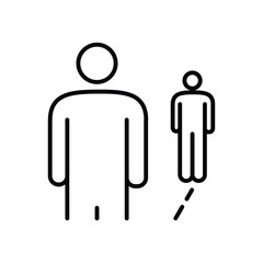 Two stylized human figures depicted with black outlines on a white background One larger one smaller Dashed lines emanate from the smaller figure