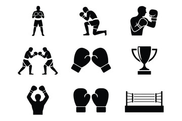 A collection of boxing icons illustrates the sport and its symbols.