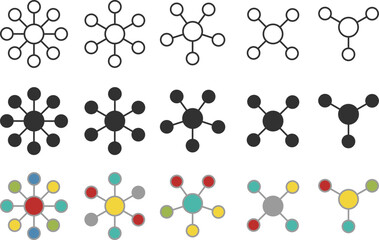 Vector illustration of atom and molecule icons representing science, chemistry, and molecular structure. Perfect for educational materials, research, laboratory, or technology design concepts in flat 