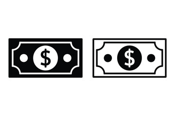 Two simplified dollar bill icons, one black and one white, with a dollar sign in the center.