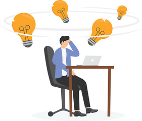 thinking about making a decision, coming up with an idea. The concept of finding the right solution and idea. Vector illustration

