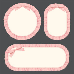 A set of cute pink round frames with frilly lace edges and a ribbon bow on top
